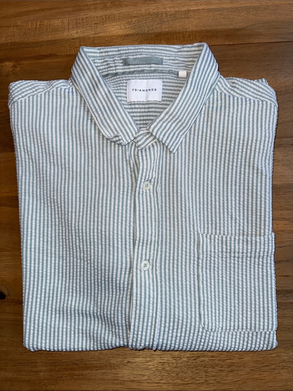 7 Diamonds Light Gray & Green Striped Short-Sleeve Button-Up Shirt